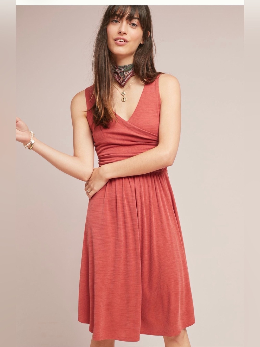 Maeve Anthropologie Nora Textured Sleeveless Wrap Midi Dress in dark orange M